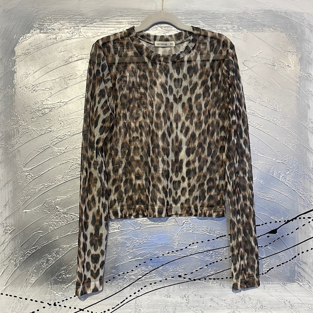COTTON ON Sheer Crop Top Size S Animal Print